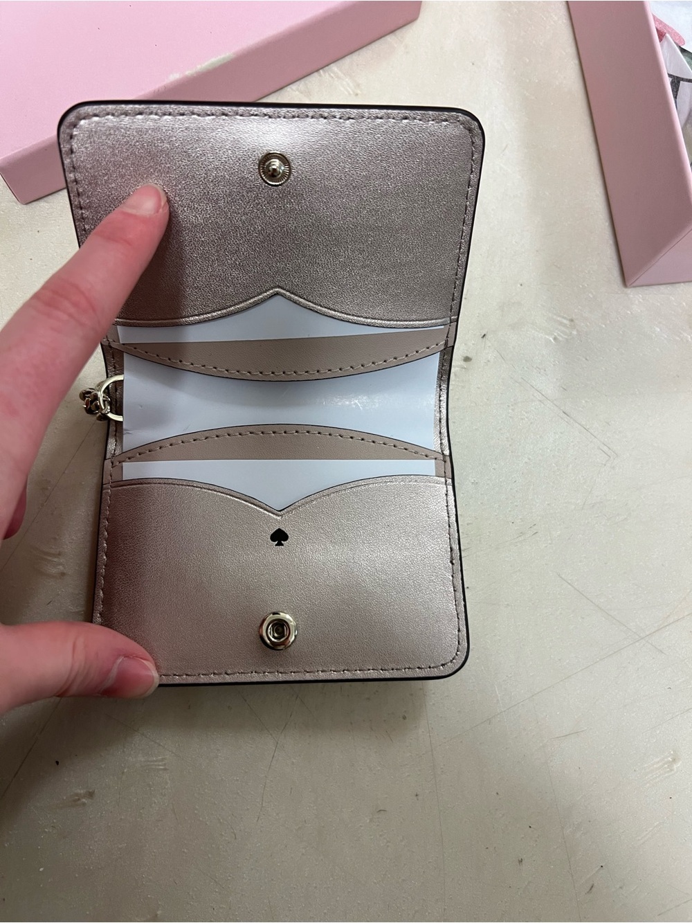 kate spade Metallic Rose Gold Leather Compact Card Holder - Picture 2 of 6
